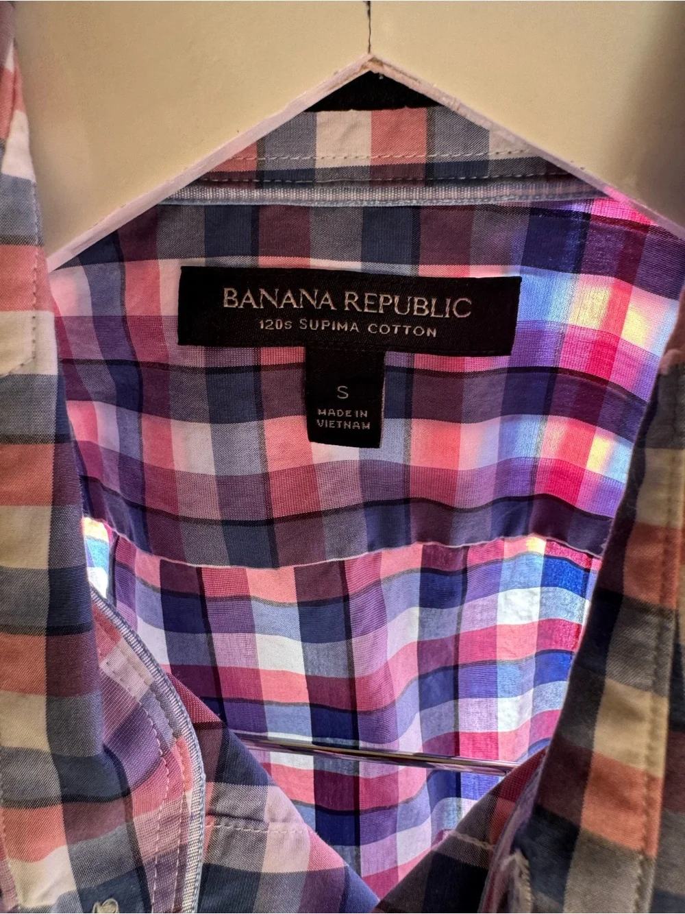 Banana Republic Men’s Pink, Blue & White Check Button-Down Shirt Size Small